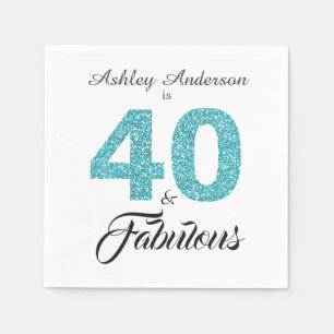 40 und Fabulous Blue Glitzer 40. Geburtstag Party Serviette