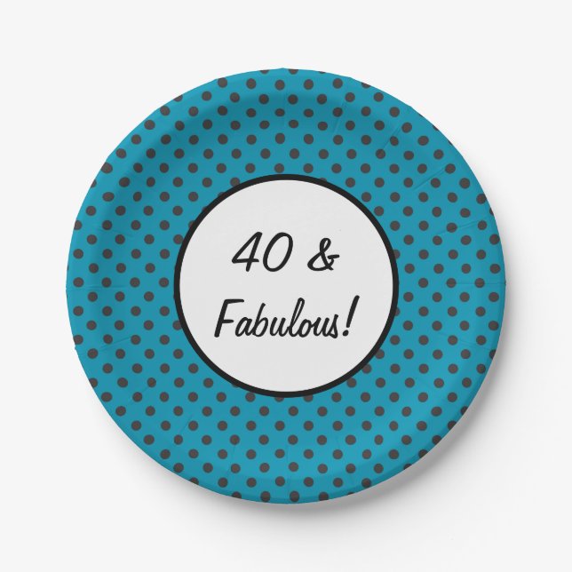 40 und Fabulous Blue Polka Dots Pappteller (Vorderseite)