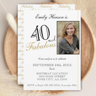 40 und Fabulous Elegant Schrift Foto Geburtstag Einladung