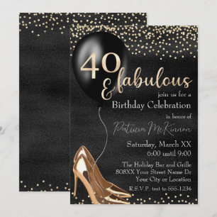 40 und Fabulous Gold High Heels auf Schwarz Einladung
