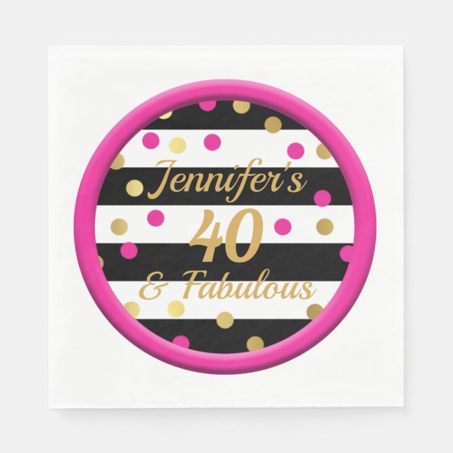40 und fabulous Hot Pink Birthday Napkins 6,5" Serviette (Vorderseite)