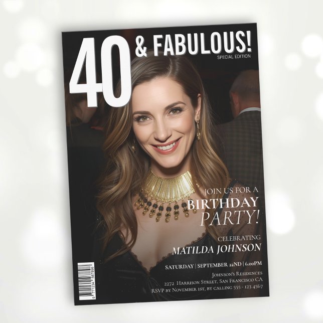 40 und Fabulous Magazine Cover 40. Geburtstag Einladung (40 and Fabulous Magazine Cover 40th Birthday Invitation)