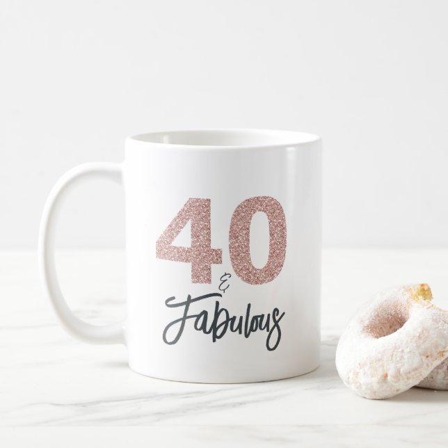 40 und fabulous Pink Glitzer 40. Geburtstag Kaffeetasse (Mit Donut)