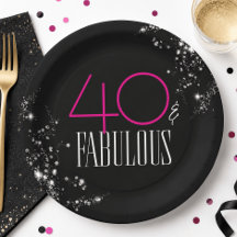 40 und Fabulous Schwarz Rosa Glam Glitzer Geburtst