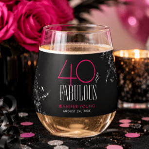 40 und Fabulous Schwarzes Rosa Glam Funkelnder Geb Weinglas Ohne Stiel