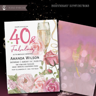 40 und Fantastisch Florale Champagner-Geburtstags- Einladung