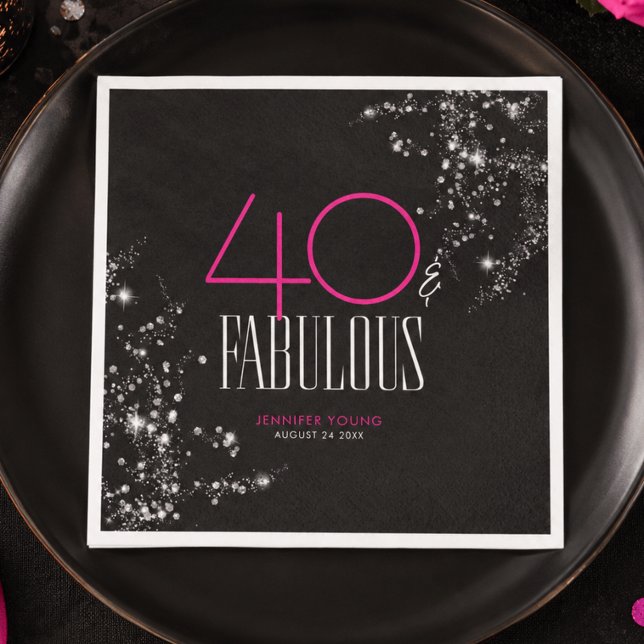 40 und fantastisch Schwarzer Rosa Glamour Funkelnd Serviette (Von Creator hochgeladen)
