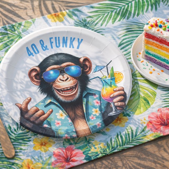 40 und Funky Sommeraffe 40. Geburtstag Pappteller (40 and Funky Summer Monkey 40th Birthday Paper Plates)