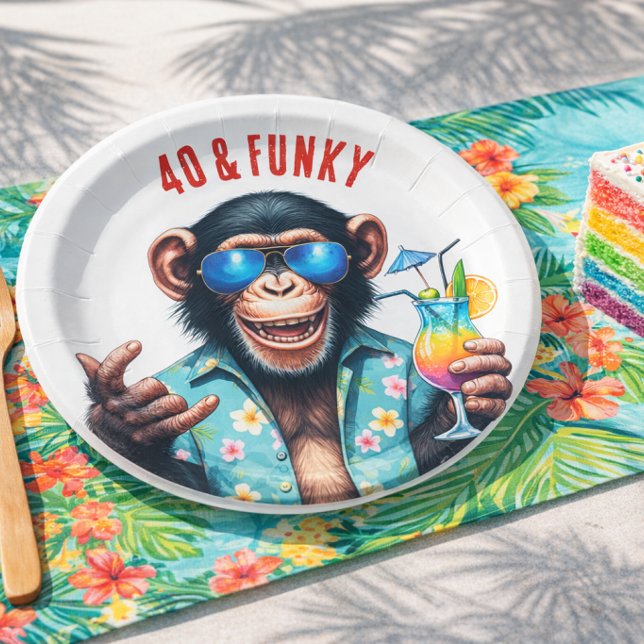 40 und funky Sommeraffe 40. Geburtstag Pappteller (40 and Funky Summer Monkey 40th Birthday Paper Plates)
