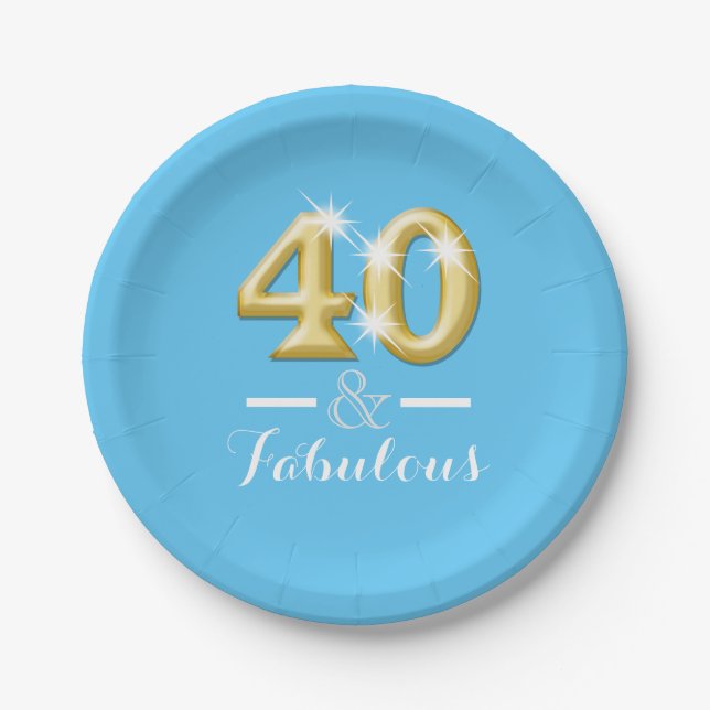 40 und herrlicher Geburtstag blau Pappteller (Vorderseite)