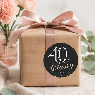 40 und Klasse Moderne Elegant Black Birthday Runder Aufkleber