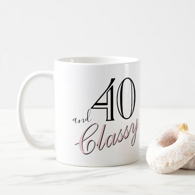 40. und klassische Black Elegant Pink Script Gebur Kaffeetasse (Mit Donut)