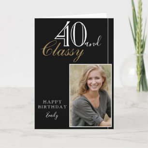 40 und klassische Elegant Black Birthday Foto Card Karte