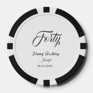 40. vierzigster BuchstabeGeburtstag Name Datum Jah Pokerchips