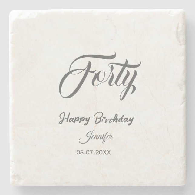 40. vierzigster BuchstabeGeburtstag Name Datum Jah Steinuntersetzer (Vorderseite)