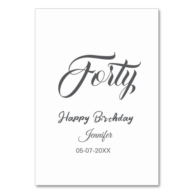 40. vierzigster BuchstabeGeburtstag Name Datum Jah Tischnummer (Vorderseite)
