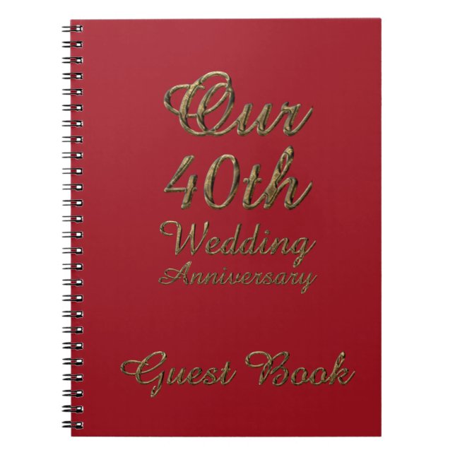 40. Wedding Anniversary Gästebuch Gold Ruby Notizblock (Vorderseite)