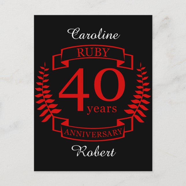 40. Wedding ANNIVERSARY RUBY Postkarte (Vorderseite)