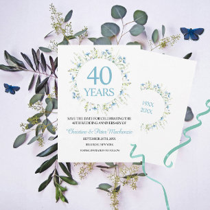 40. Wedding Blue Wildblumen Jubiläum Save The Date