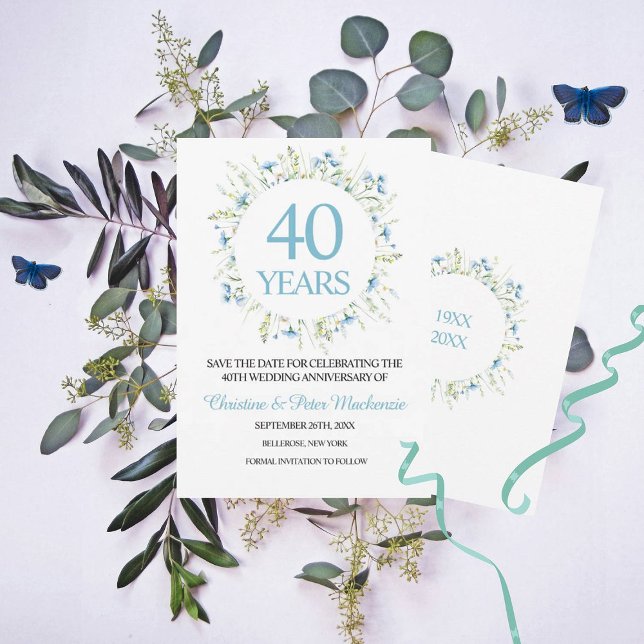 40. Wedding Blue Wildblumen Jubiläum Save The Date (Von Creator hochgeladen)