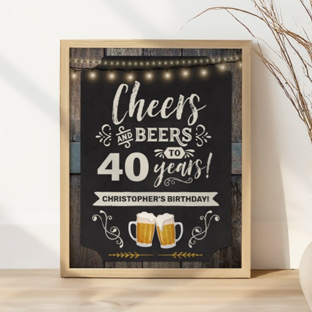 40. Willkommenszeichen für Cheers & Bers Poster (Cheers & Beers 40th Welcome Sign)