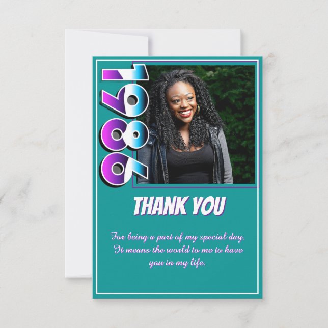 40th Birthday 1986 Retro Checkered Vintage Photo Dankeskarte (Vorderseite)