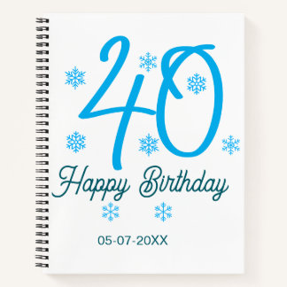 40th birthday add name date year blue template notizbuch