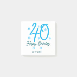 40th birthday add name date year blue template post-it klebezettel