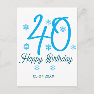 40th birthday add name date year blue template postkarte