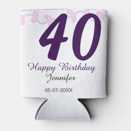 40th birthday add name date year purple floral pin dosenkühler