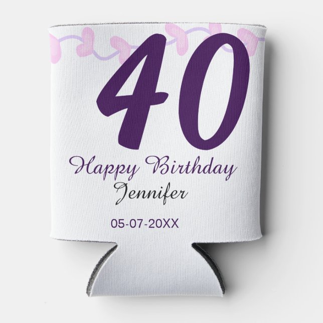 40th birthday add name date year purple floral pin dosenkühler (Vorderseite)