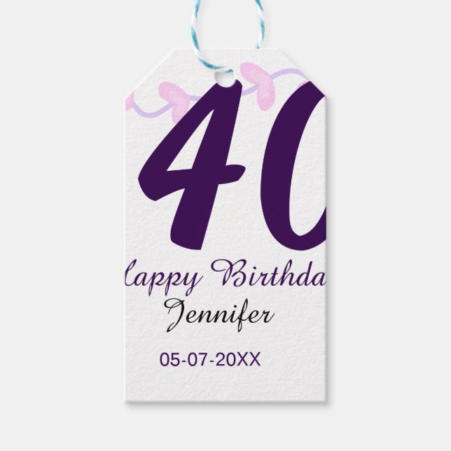 40th birthday add name date year purple floral pin geschenkanhänger (Vorderseite)