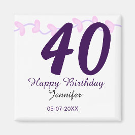 40th birthday add name date year purple floral pin magnet