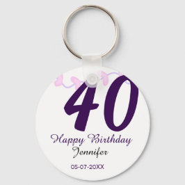 40th birthday add name date year purple floral pin schlüsselanhänger