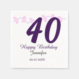 40th birthday add name date year purple floral pin serviette
