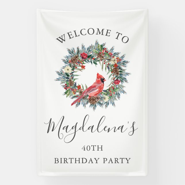 40th Birthday Banner Red Cardinal Custom Welcome (Vertikal)