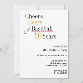 40th Birthday Baseball Cheers Beers 40 Years Party Einladung