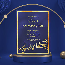 40th birthday blue gold music notes invitation postkarte