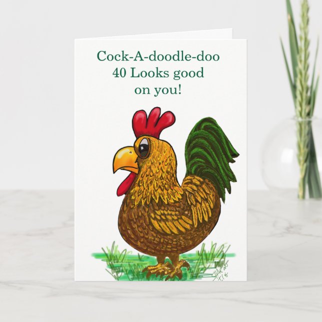 40th Birthday card with rooster  Dankeskarte (Vorderseite)