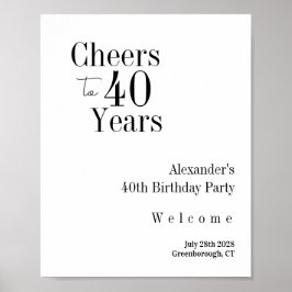 40th Birthday Cheers to 40 Years Black White Party Poster