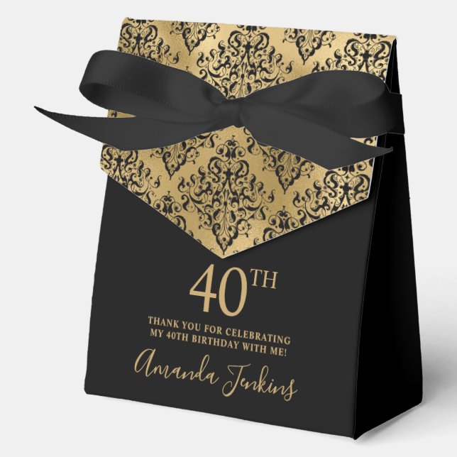 40th Birthday Gold Damask Thank You  Geschenkschachtel (Vorderseite)