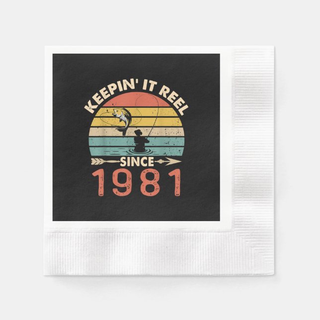 40th Birthday - Keepin It Reel Since 1981 Fishing Serviette (Vorderseite)