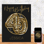 40th Birthday Leopard Print Gold Foil Ballons Karte<br><div class="desc">Personalized 40th birthday card with animal print foil ballons in black and gold. The trendy leopard print ballons are framed with black and gold confetti and Happy Birthday is hand lettered in gold. The template is ready for you to personalize the front of the card and add a message inside...</div>