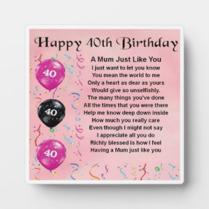 40th Birthday Mum Poem Plaque Fotoplatte