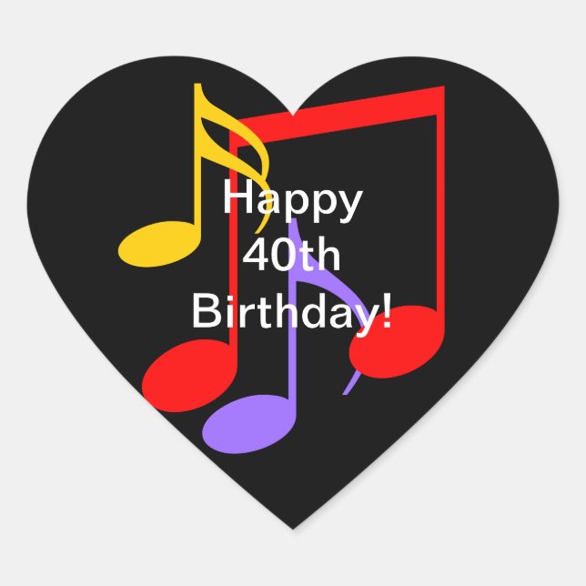 40th Birthday Music Notes  Heart Sticker (Vorderseite)