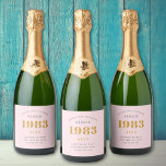 40th Birthday Name 1983 Pink Grey Elegant Chic<br><div class="desc">A personalized elegant sparkling wine label that is easy to customize for that special occasion.</div>