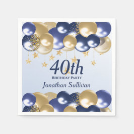 40th Birthday Navy Gold Balloons Party Serviette