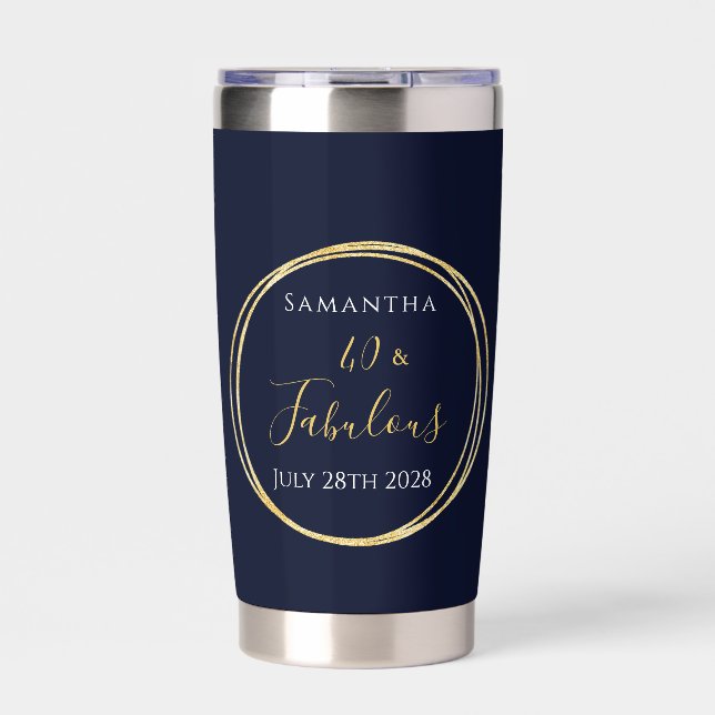 40th Birthday Navy Gold Personalized Party Favor Thermobecher (Vorderseite)