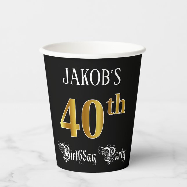 40th Birthday Party — Fancy Script, Falsch Gold Lo Pappbecher (Vorderseite)
