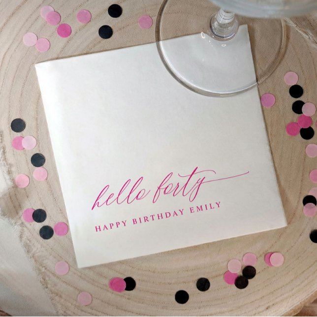 40th Birthday Party Hot Pink Hello 40 Modern Serviette (Pink hello 40 modern minimalist 40th birthday party napkins)